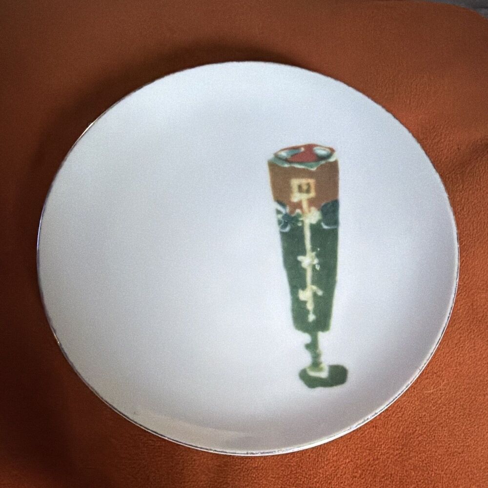 Narumi China Decorative Plate Round White Floral Vase Green Brown Red Printed